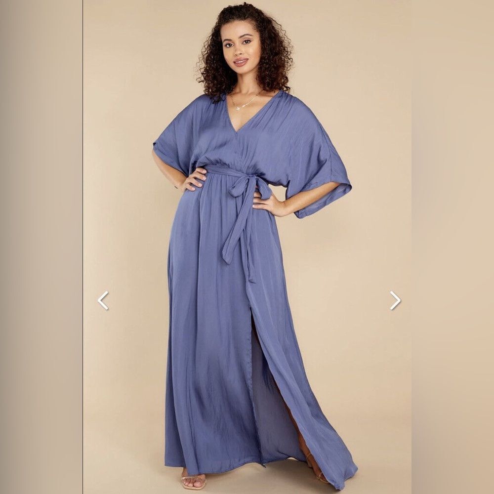 Aakaa Dusty Blue Maxi Dress, Size Small‎
